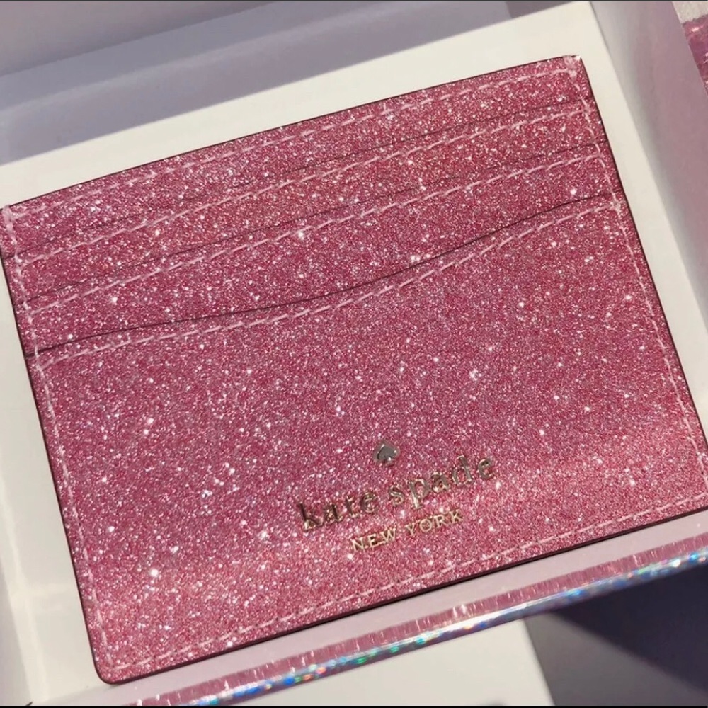 KATE SPADE LOLA GLITTER TINSEL SMALL SLIM CARDHOLDER NWT